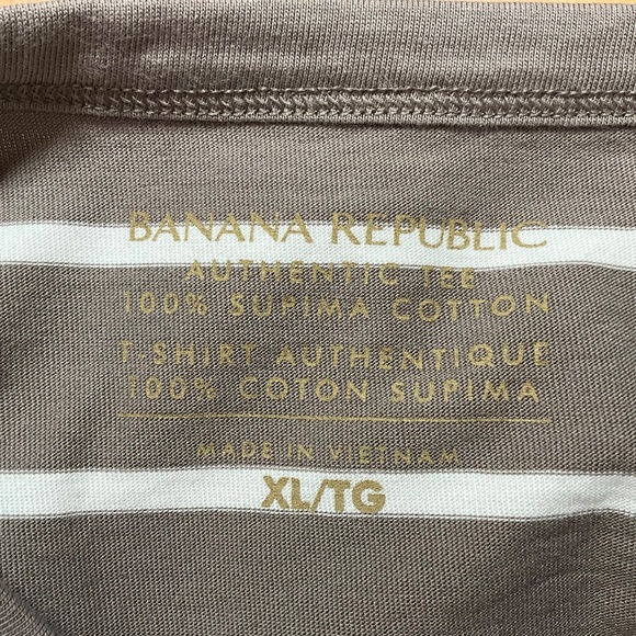 BANANA REPUBLIC ‘Authentic Tee’ 100% Supima Cotton Beige White Stripe Unisex XL - Picture 5 of 9